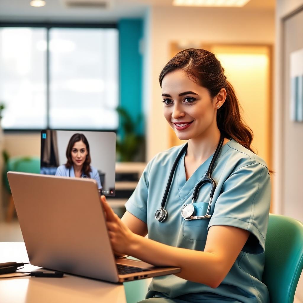 Telehealth nursing practice with a patient on video